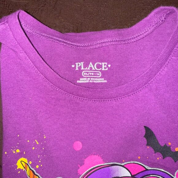 Pre-Loved The Children’s Place Purple Unicorn Halloween GraphicTee Size XL12/14 - Picture 2 of 5